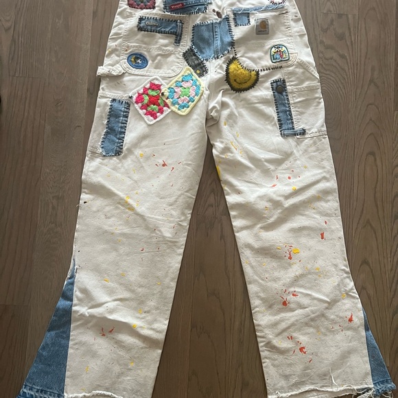Carhartt Custom Patchwork Denim and Cream Pants